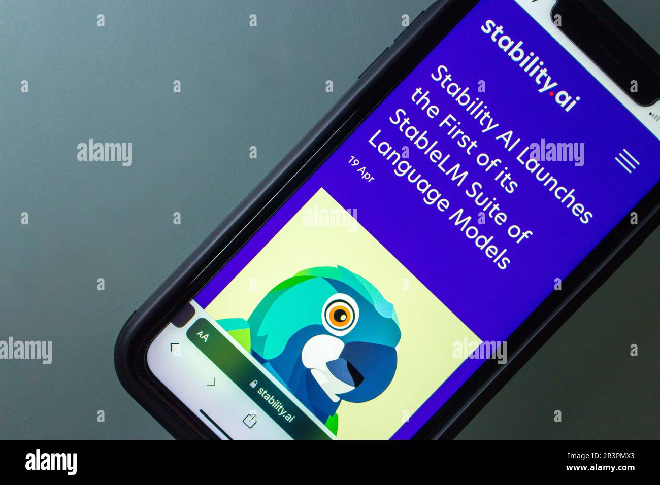 Vancouver, CANADA - May 21 2023 : A blog post “Stability AI Launches the First of its StableLM Suite of Language Models” seen in Stability.AI website Stock Photo
