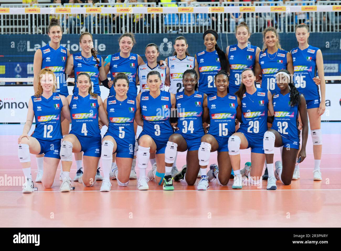 The Italy National's team seen during the DHL Test Match Tournament women’s volleyball between Italy and Canada in Lanciano. Italian national team beats Canada with a score 3-1 Stock Photo