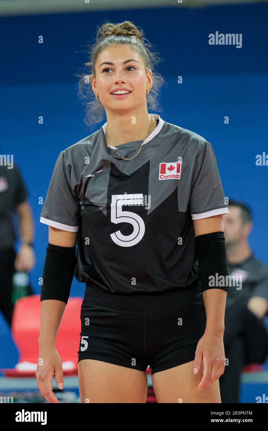 Julia Murmann of Canada seen during the DHL Test Match Tournament women’s volleyball between Italy and Canada in Lanciano. Italian national team beats Canada with a score 3-1 Stock Photo