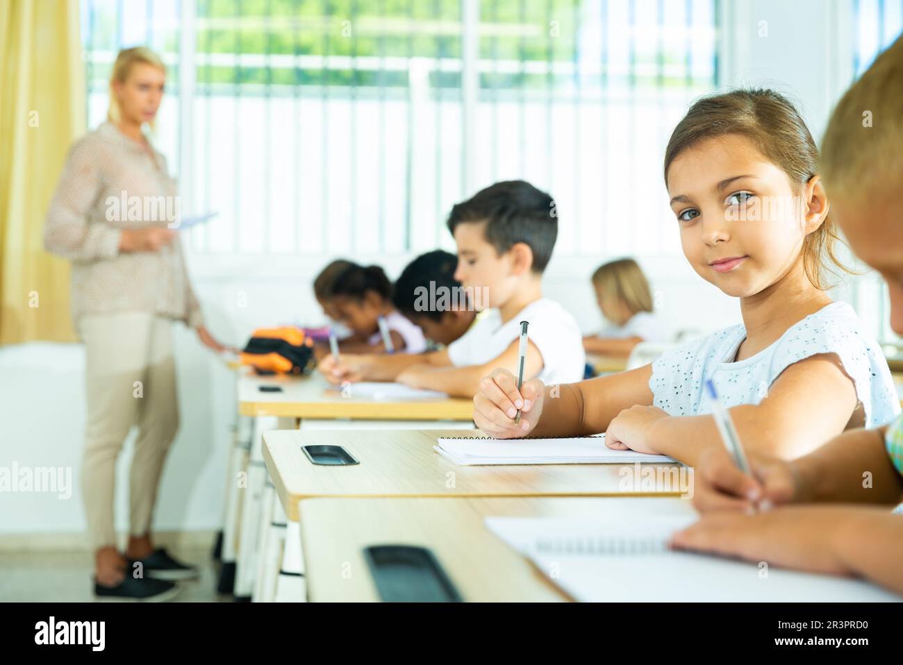 School Girl Working At Lesson In Classroom Stock Photo - Alamy