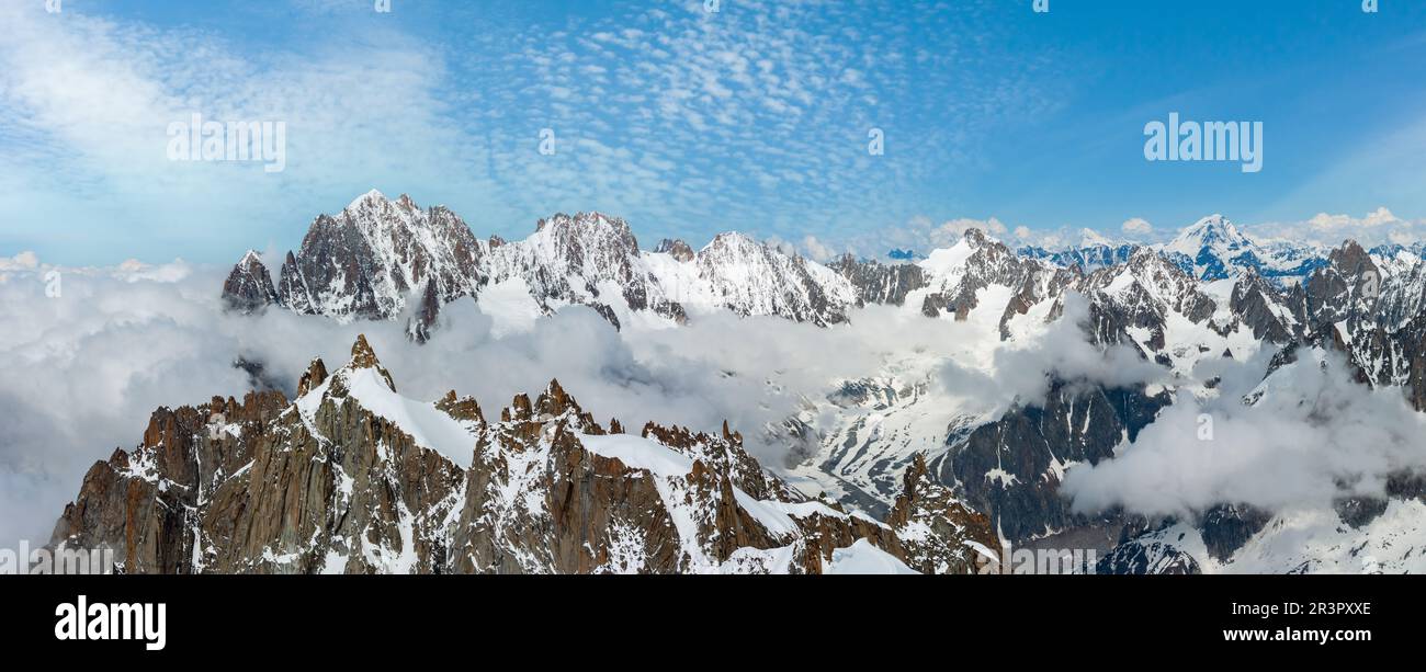 Mont Blanc mountain massif view from Aiguille du Midi Mount Stock Photo ...