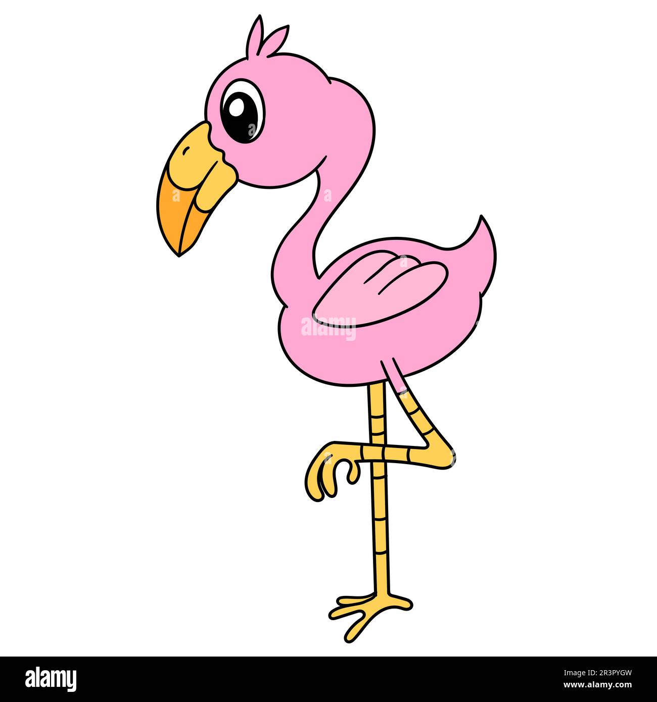 Pink stork standing up, doodle kawaii. doodle icon image Stock Photo