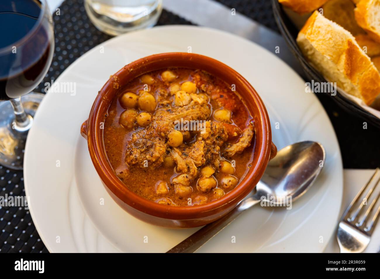 Stewed tripe callos with vegetables, garbanzo and chorizo Stock Photo ...
