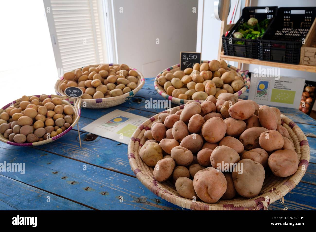 patatas ibicencas, Mercat Pagès, Centre Artesà Antoni Tur Gabrielet ,Sant Francesc Xavier, Formentera, balearic islands, Spain. Stock Photo
