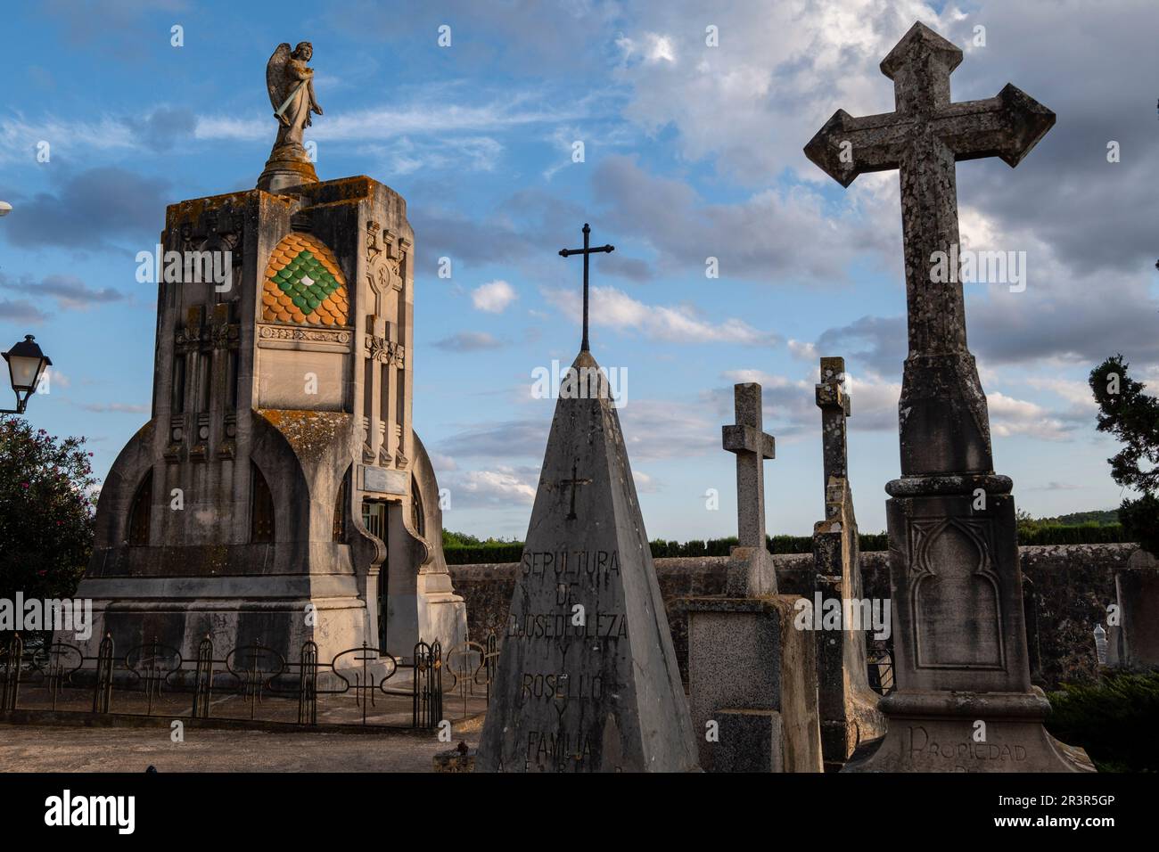 Modernist mausoleum of the Bestard family, 19th century, Santa Maria cemetery, Mallorca, Balearic Islands, Spain. Stock Photo