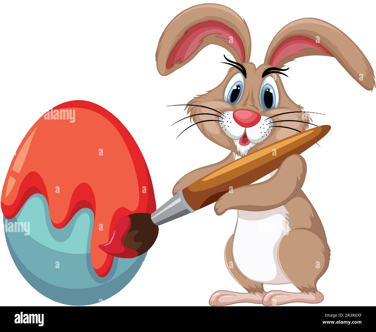 Adorable Brown Rabbit Painting Easter Egg illustration Stock Vector