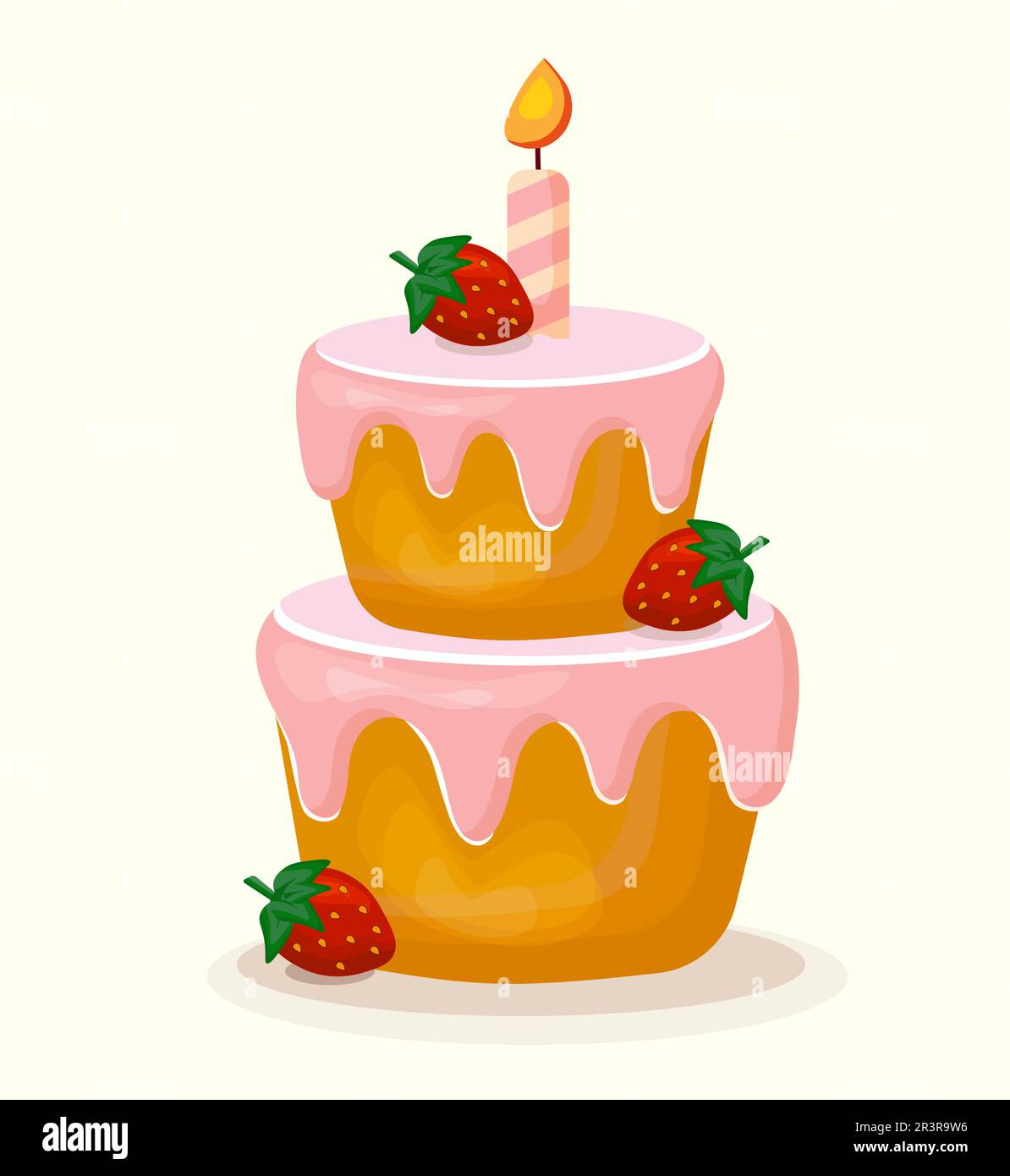 Birthday cake with candle and strawberries vector isolated illustration