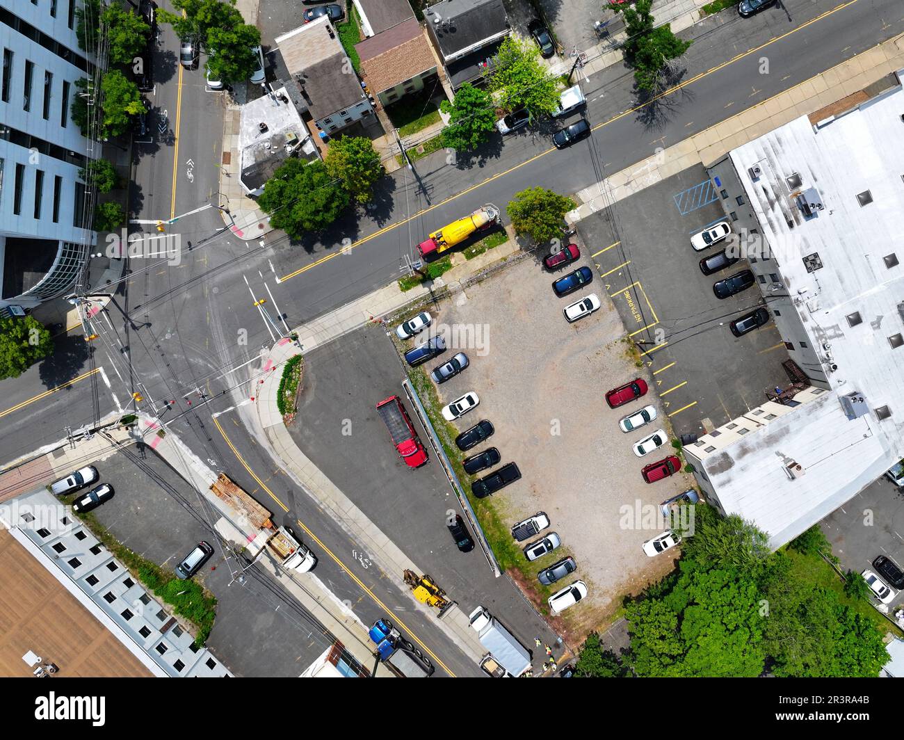 Aerial view of parking lot and traffic in New Brunswick, New Jersey