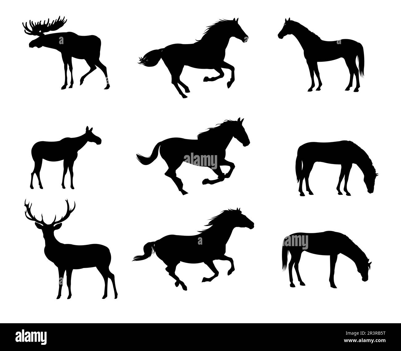Different ungulates set. Picture silhouette black isolated on white background. Vector Stock Vector