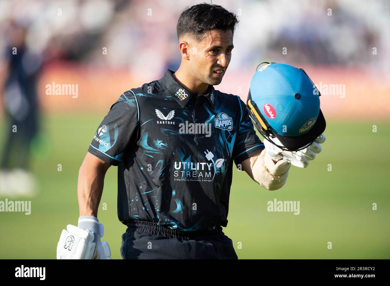 Northampton May 24 Brett DOliveira (captain) WORCESTERSHIRE RAPIDS out during the Vitality T20 Blast match between Northamptonshire Steelbacks and Worcestershire Rapids at The County Ground Northampton England Stock Photo 