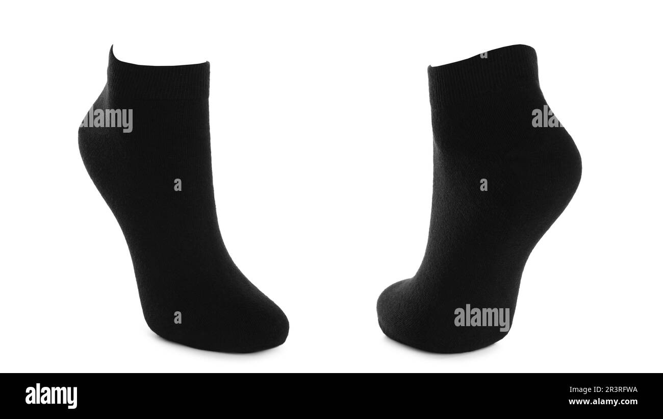 Pair of black socks isolated on white Stock Photo Alamy