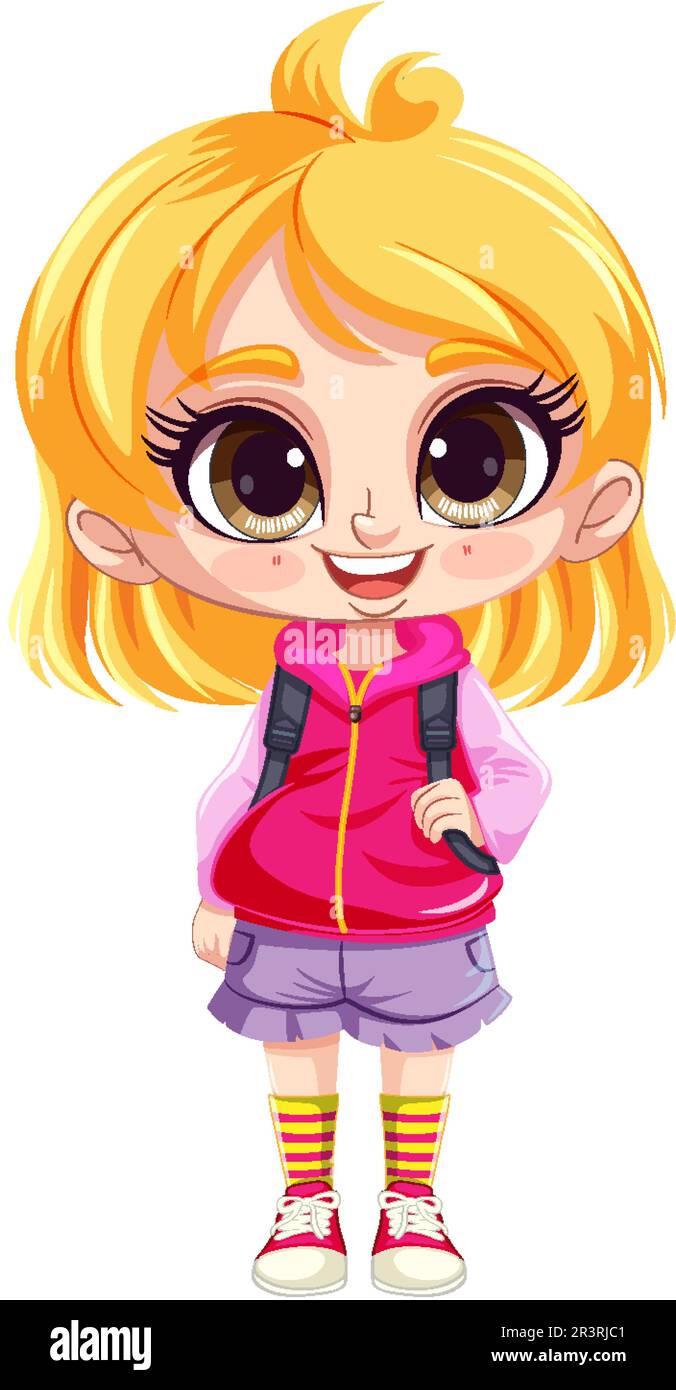 Adorable Girl with Big Eyes and Blonde Hair illustration Stock Vector ...