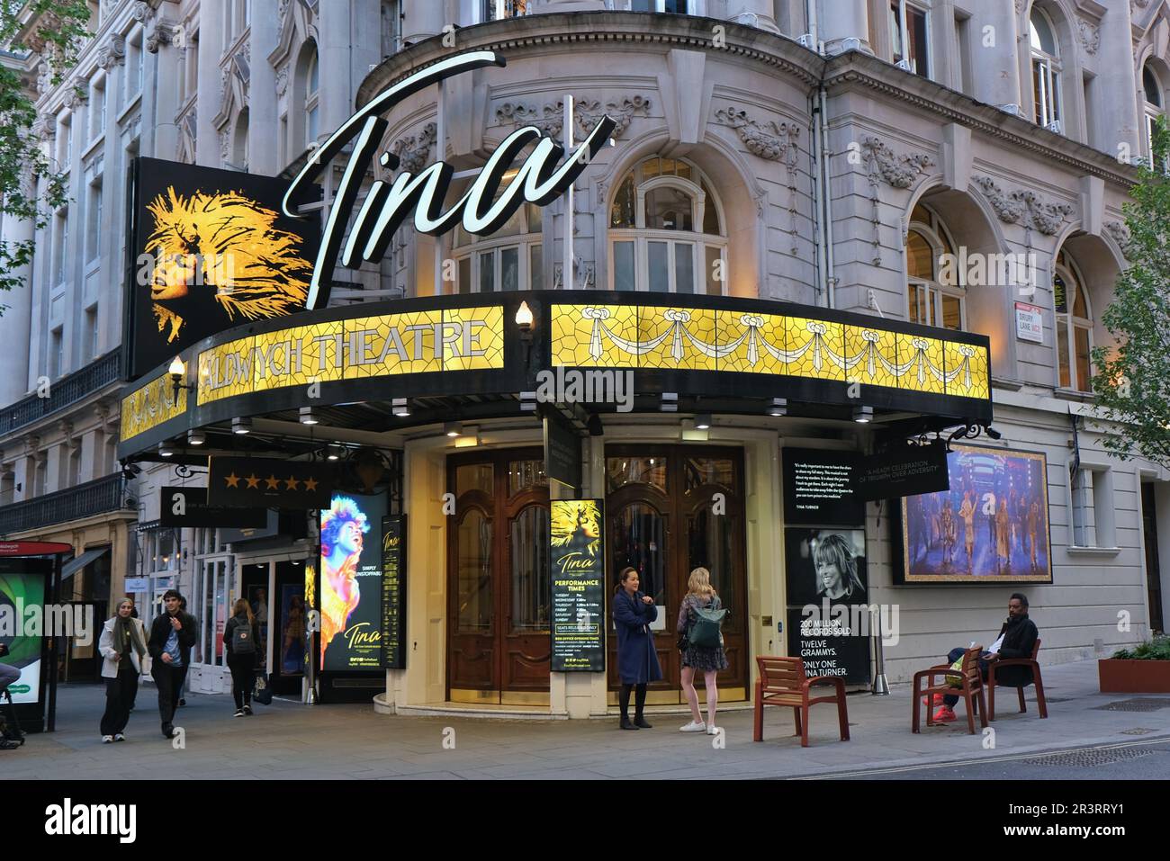 London, UK. 24th May, 2023. General scenes outside the Aldwych Theatre where a production of Tina: The Tina Turner Musical has been showing since 2018. It was announced by her publicist, that the charismatic Tennessee born 'Queen of Rock 'n' Roll', died peacefully this evening at the age of 83 after a long illness. Credit: Eleventh Hour Photography/Alamy Live News Stock Photo