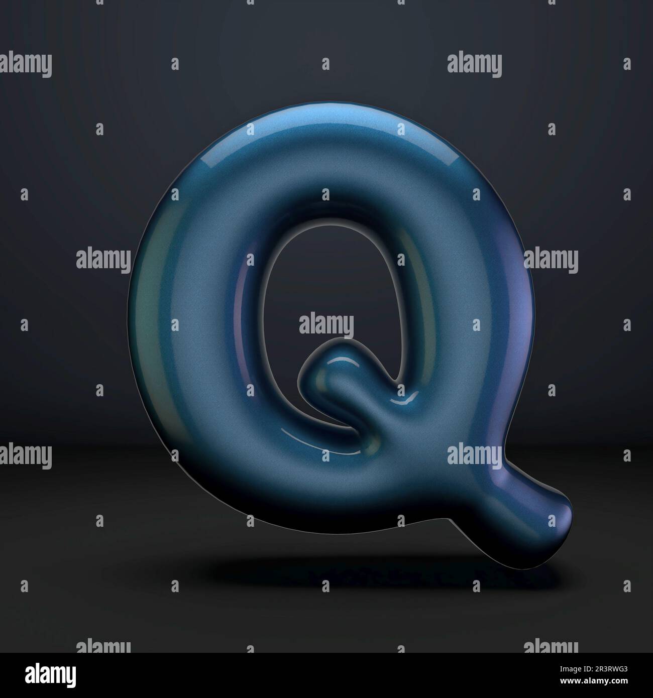 Dark blue shiny font Letter Q 3D Stock Photo
