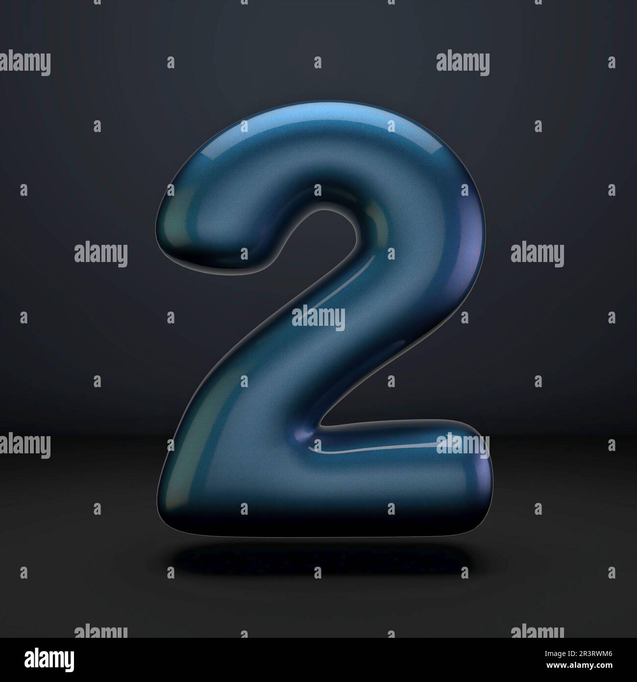 Dark blue shiny font Number 2 TWO 3D Stock Photo