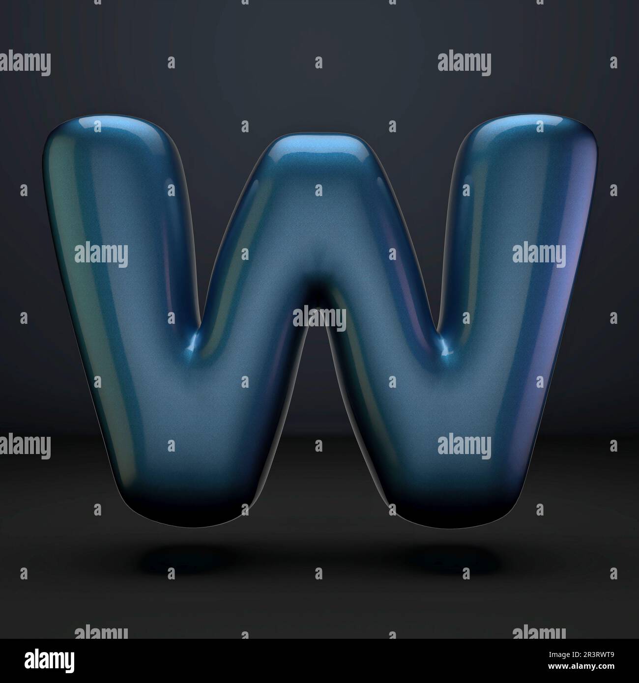 Dark blue shiny font Letter W 3D Stock Photo