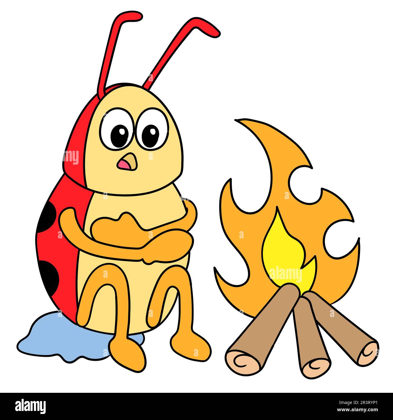 Ladybugs were freezing cold by the fire, doodle icon image Stock Photo ...