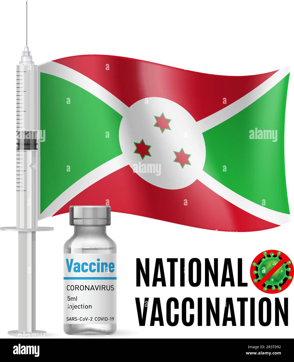Flag of Burundi with Vaccine Immunization Syringe and the Vial of ...