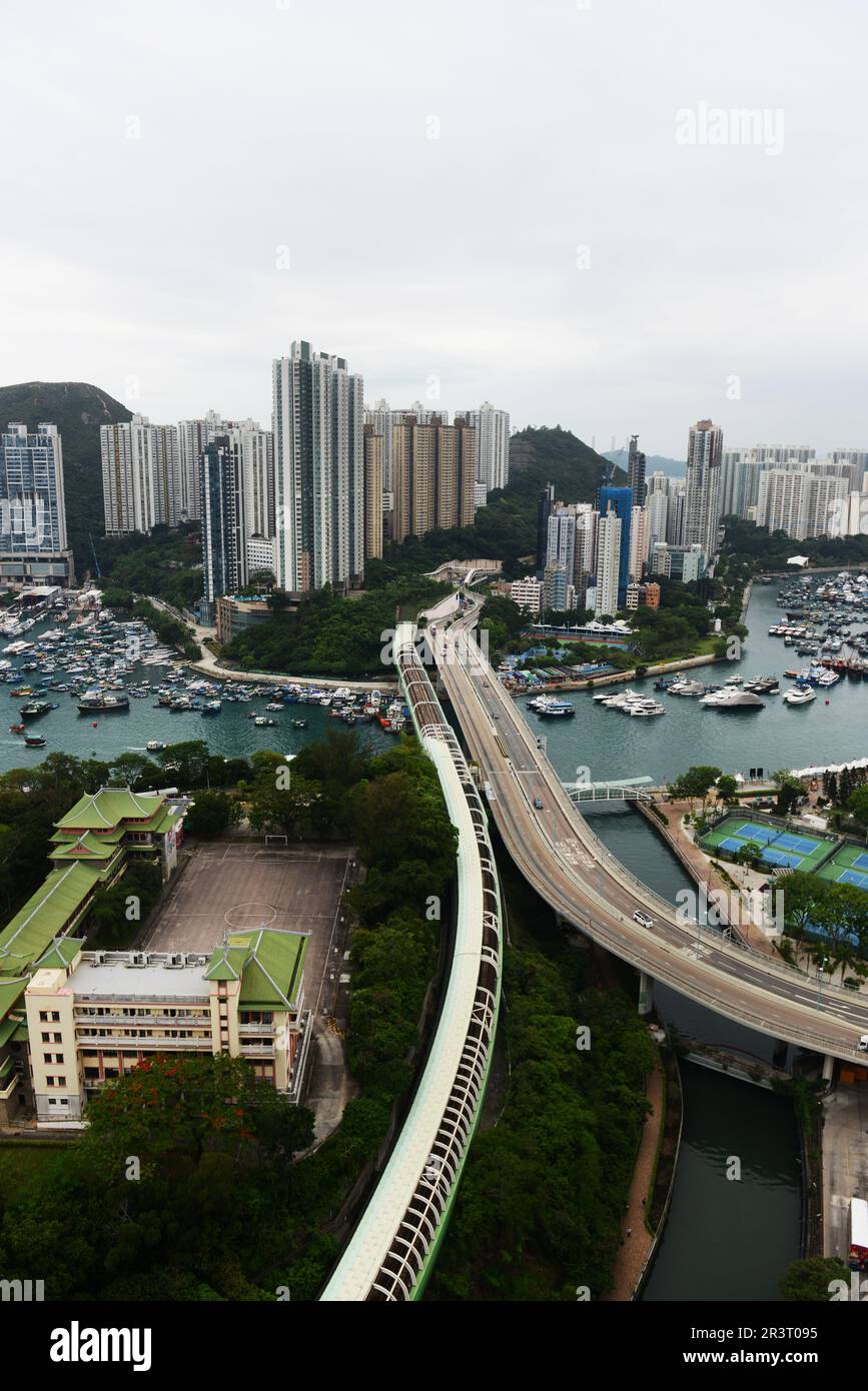 The elevated MTR South Island line track in Wong Chuk Hang, Hong Kong
