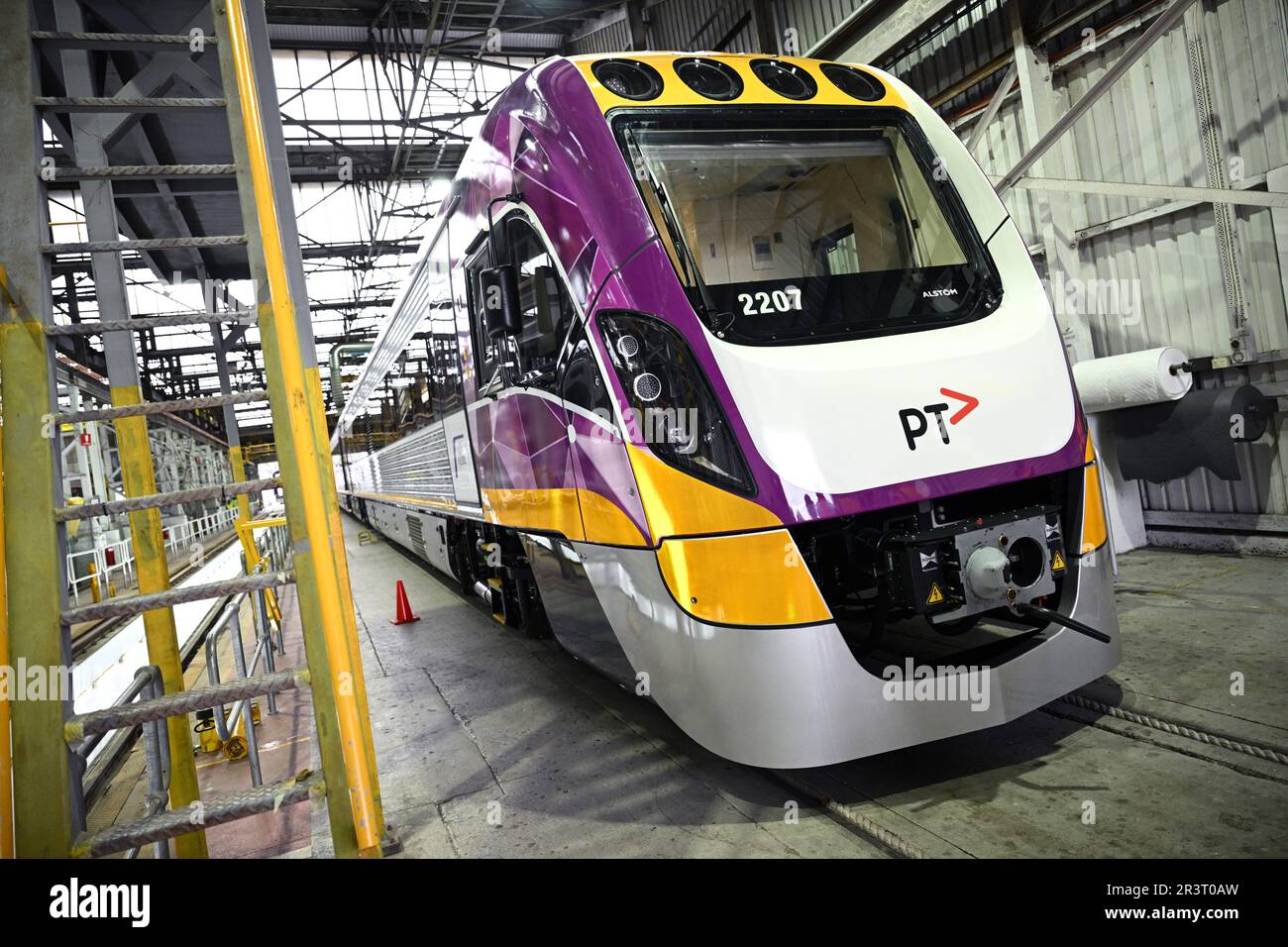 A V/Line Train at an Alstom Train yard at Dandenong South in Melbourne, Thursday, May 25, 2023