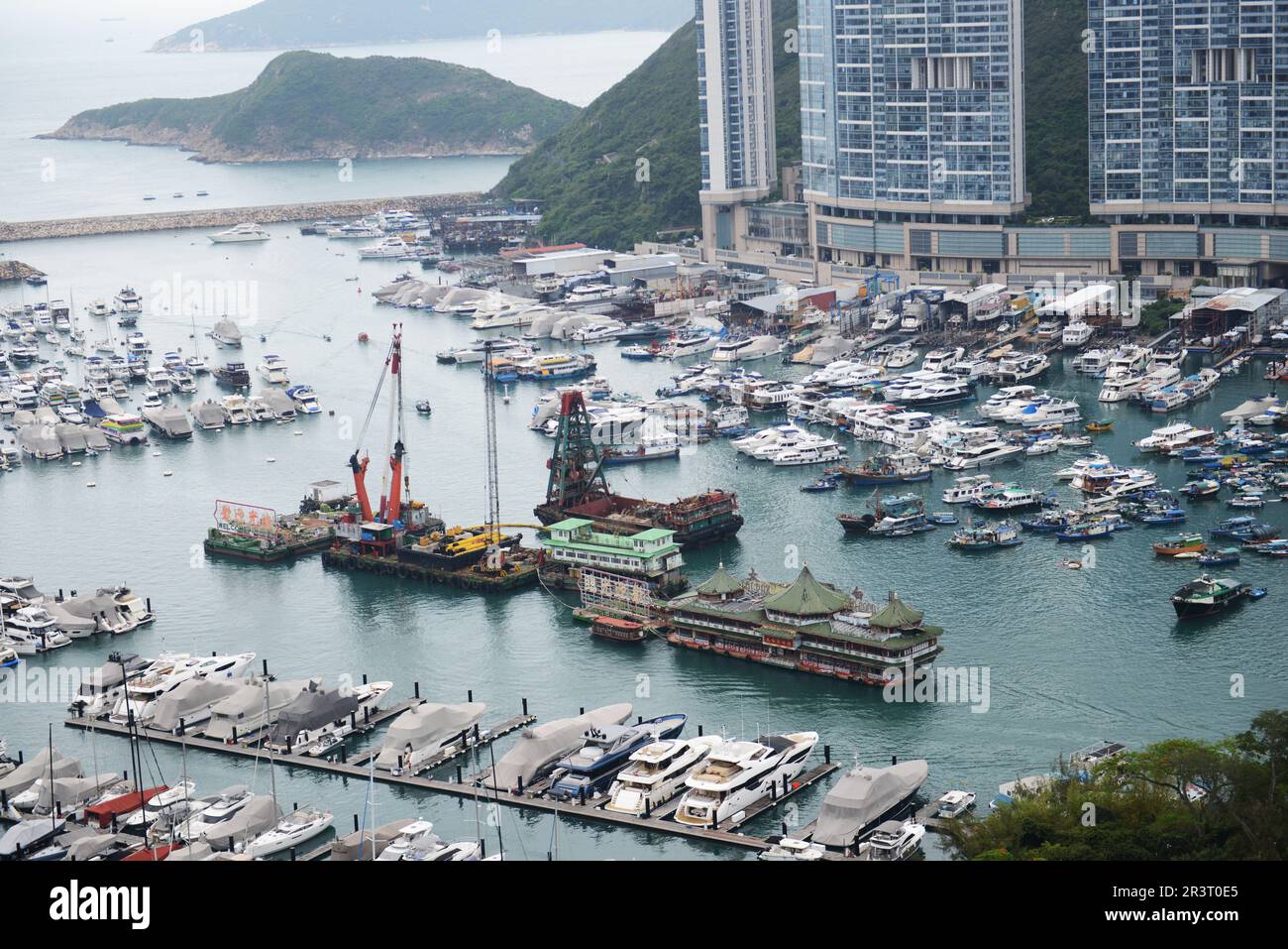 Yachts docking in the Aberdeen South Typhoon shelter, Sham Wan, Southern District, Hong Kong. Stock Photo