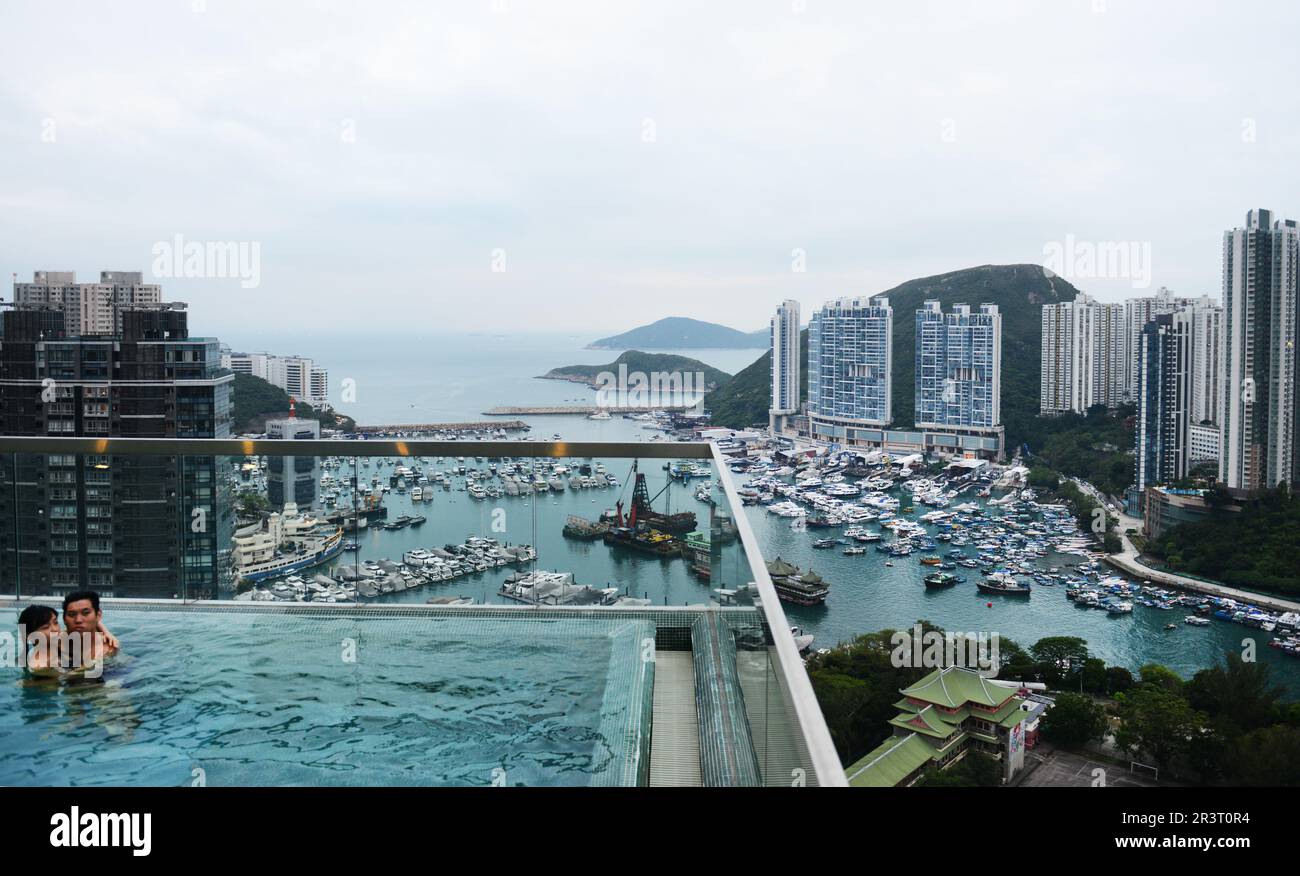 The beautiful rooftop swimming pool at The Arca hotel in Wong Chuk Hang
