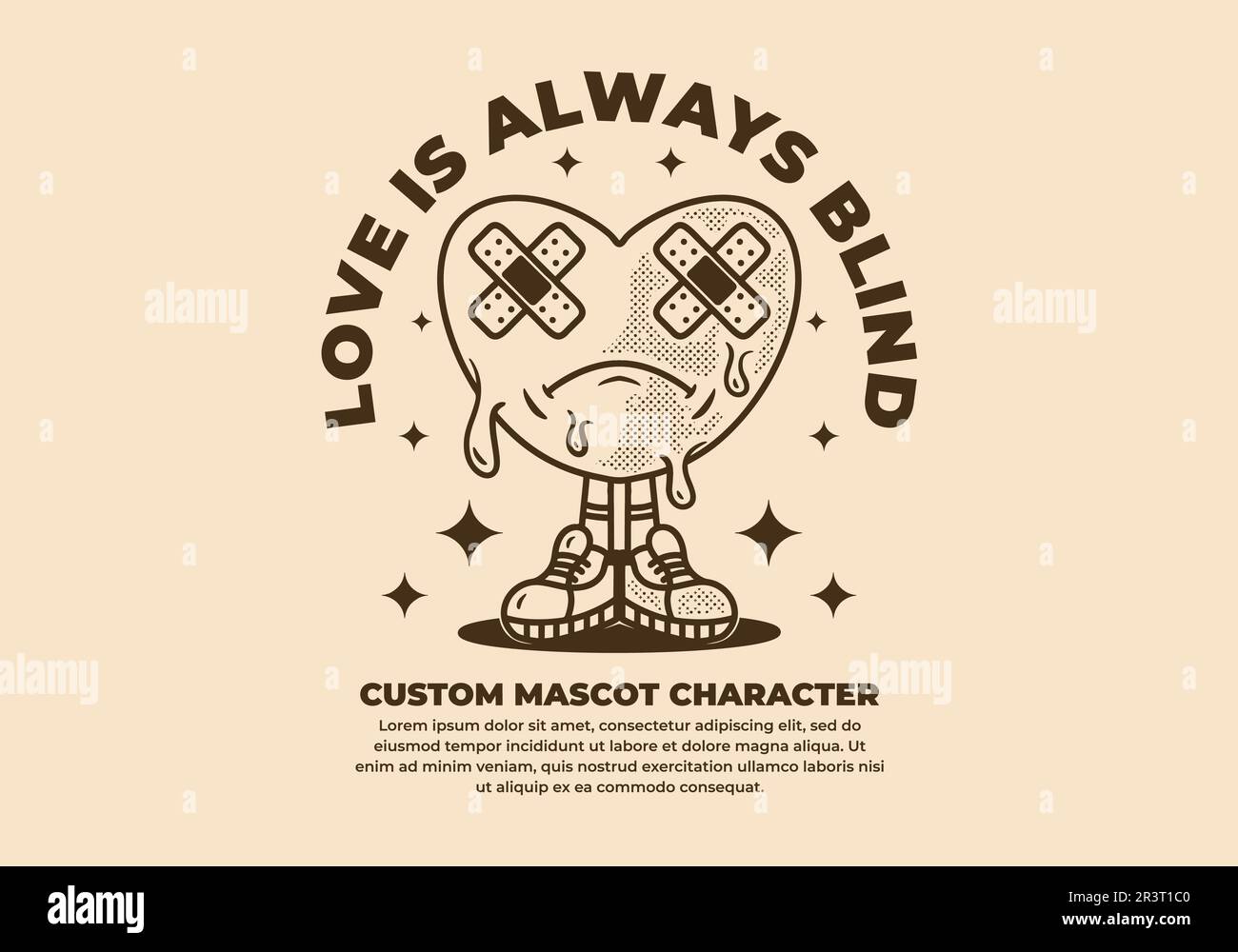 Vintage mascot character of heart with sad expression Stock Vector