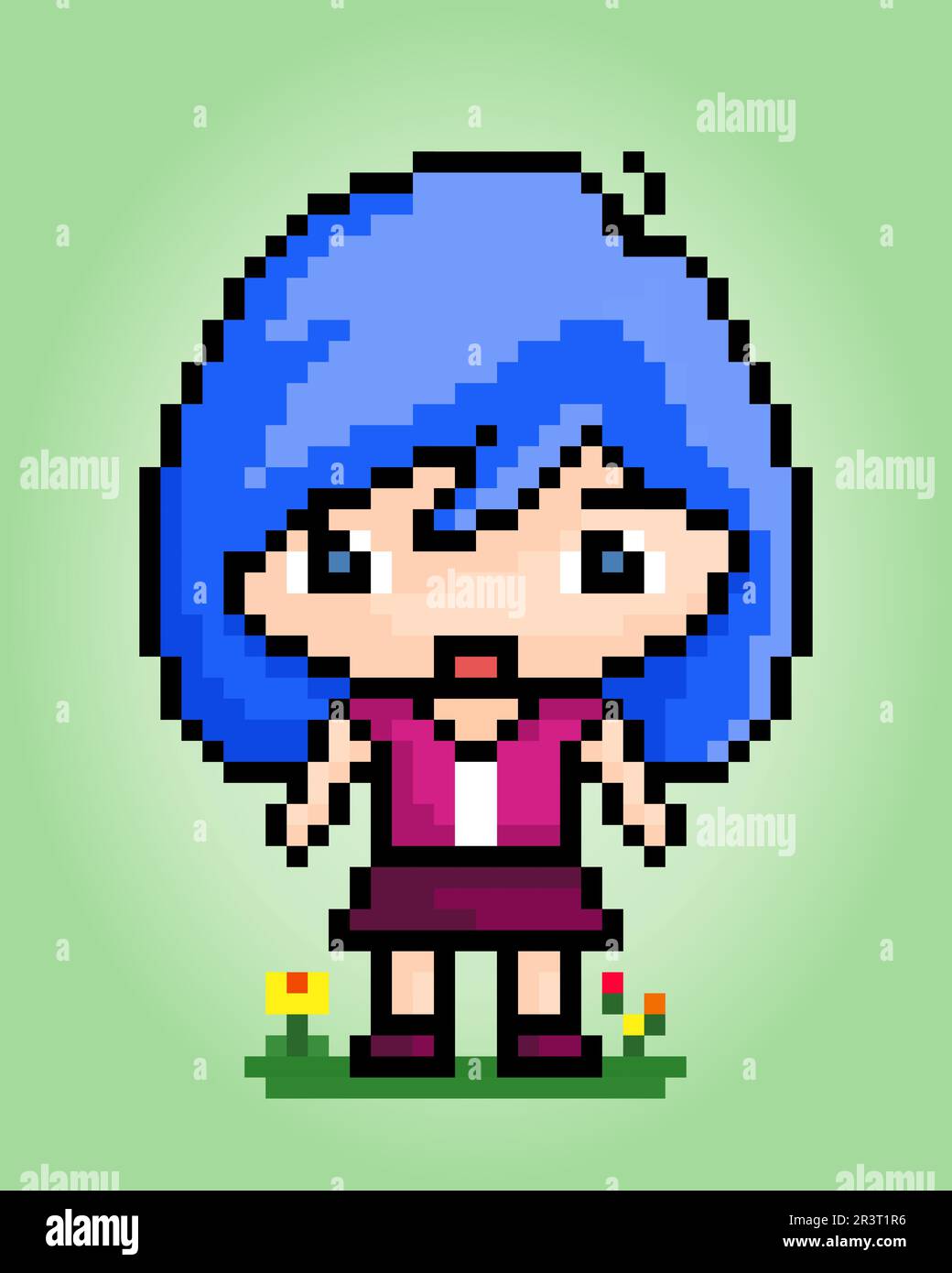 8 bit of pixel women's character. Anime cartoon girl in vector  illustrations for game assets or cross stitch patterns. 13483674 Vector Art  at Vecteezy