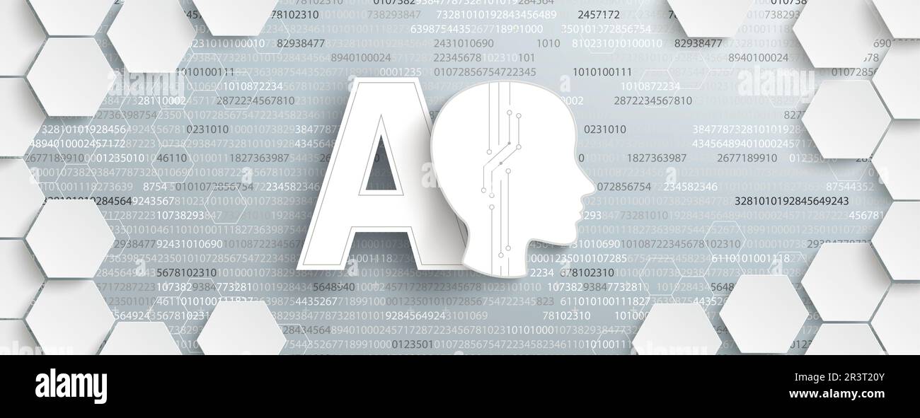 White Hexagon Structure AI Head Algorithm Header Stock Photo