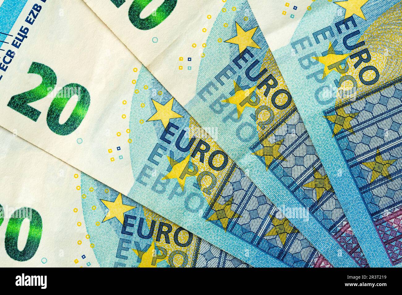 Blue banknotes of 20 euros beautifully laid out Stock Photo