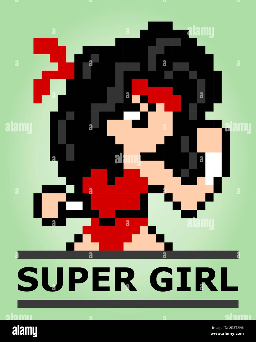 8-bit pixel hero of supergirl. Game character in vector illustration Stock Vector