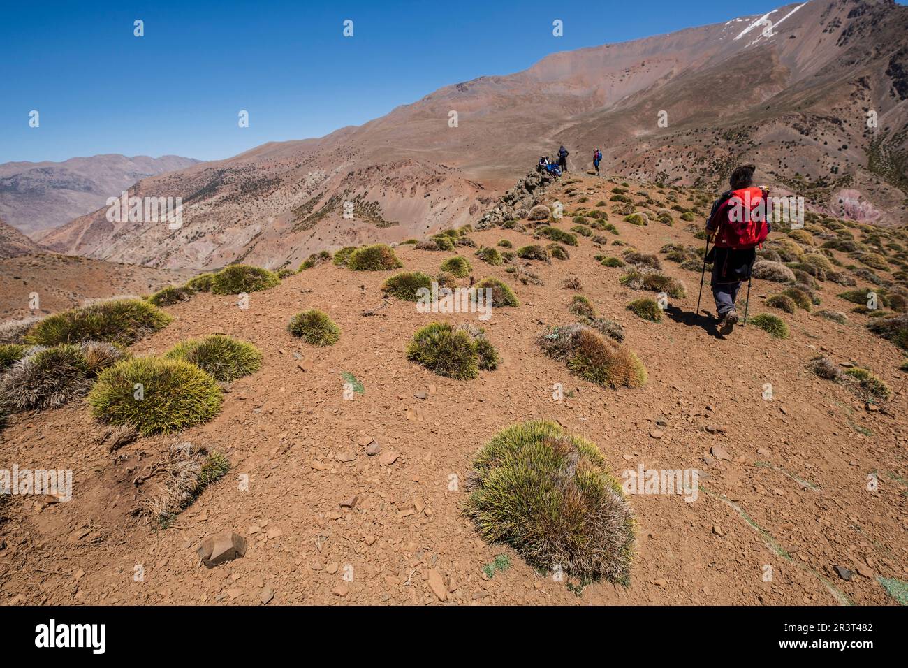 trail to Azib Ikkis via Timaratine, MGoun trek, Atlas mountain range, morocco, africa. Stock Photo