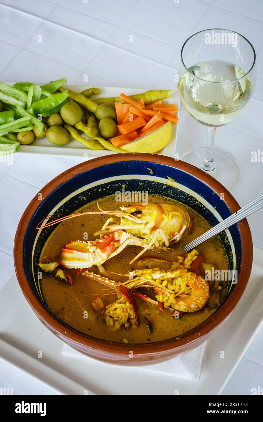 Arroç de Peix - arroz de pescado y marisco, Can Pep, Sa Rapita, Mallorca,Islas Baleares,Spain. Stock Photo