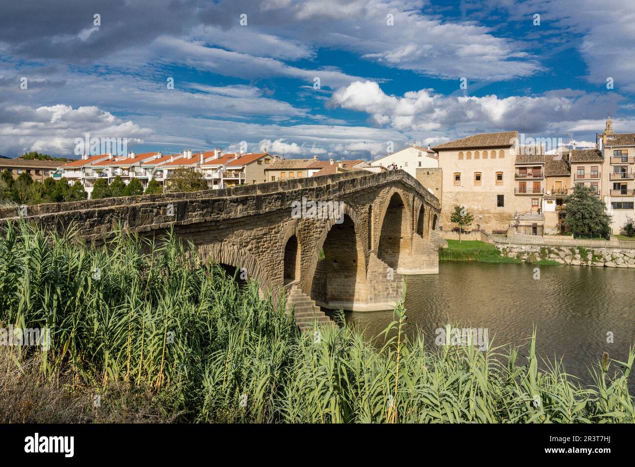 puente románico sobre el río Arga, siglo XI, Puente la Reina, valle de Valdizarbe ,comunidad foral de Navarra, Spain. Stock Photo