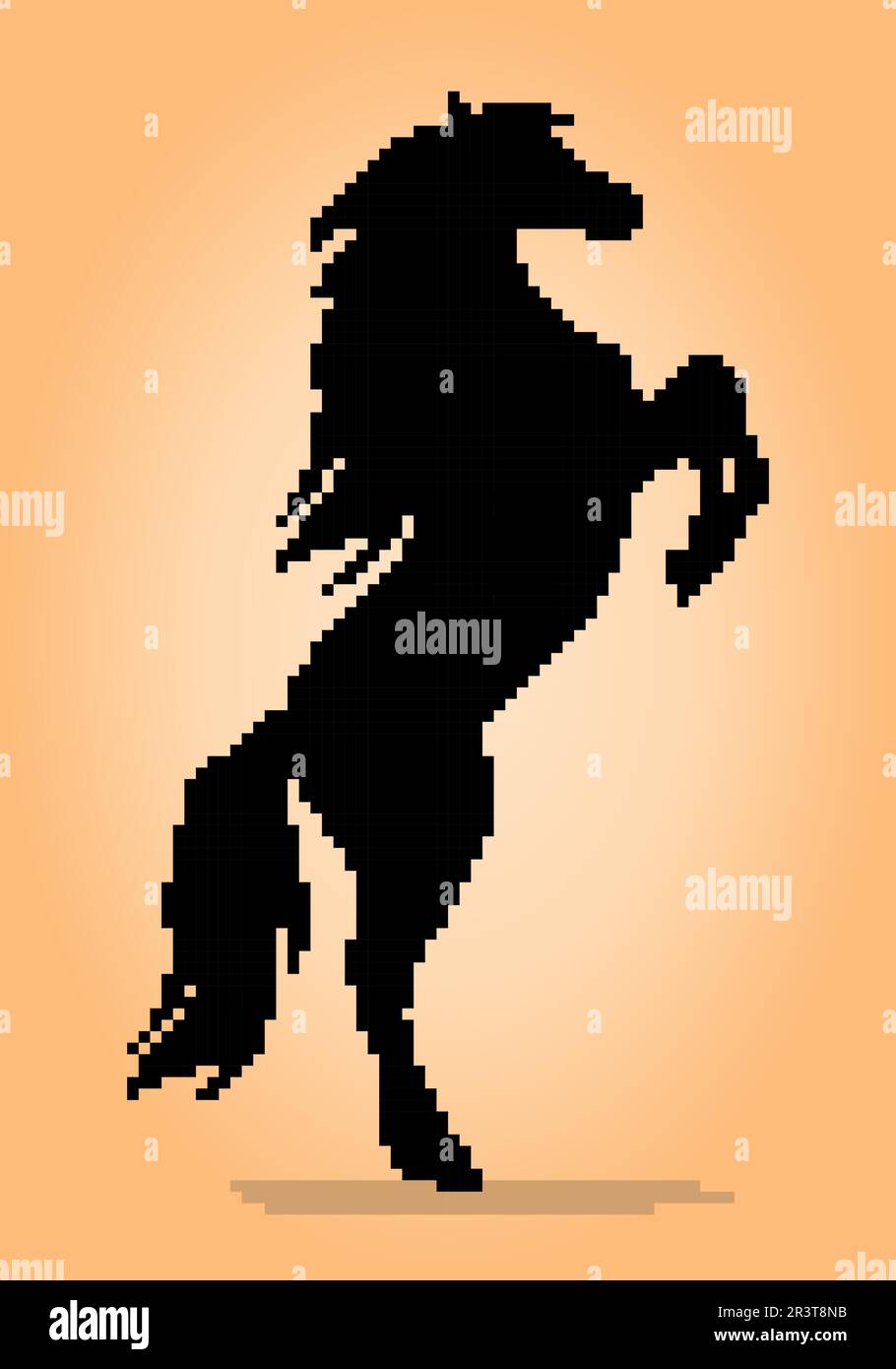 8 bit pixels of black horse. silhouette for game assets and cross stitch patterns in vector illustrations. Stock Vector