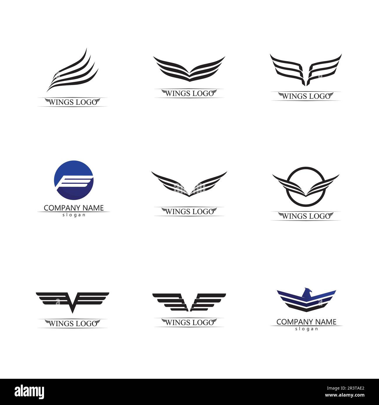 Wings black icons vector set. Modern minimalistic design. Stock Vector