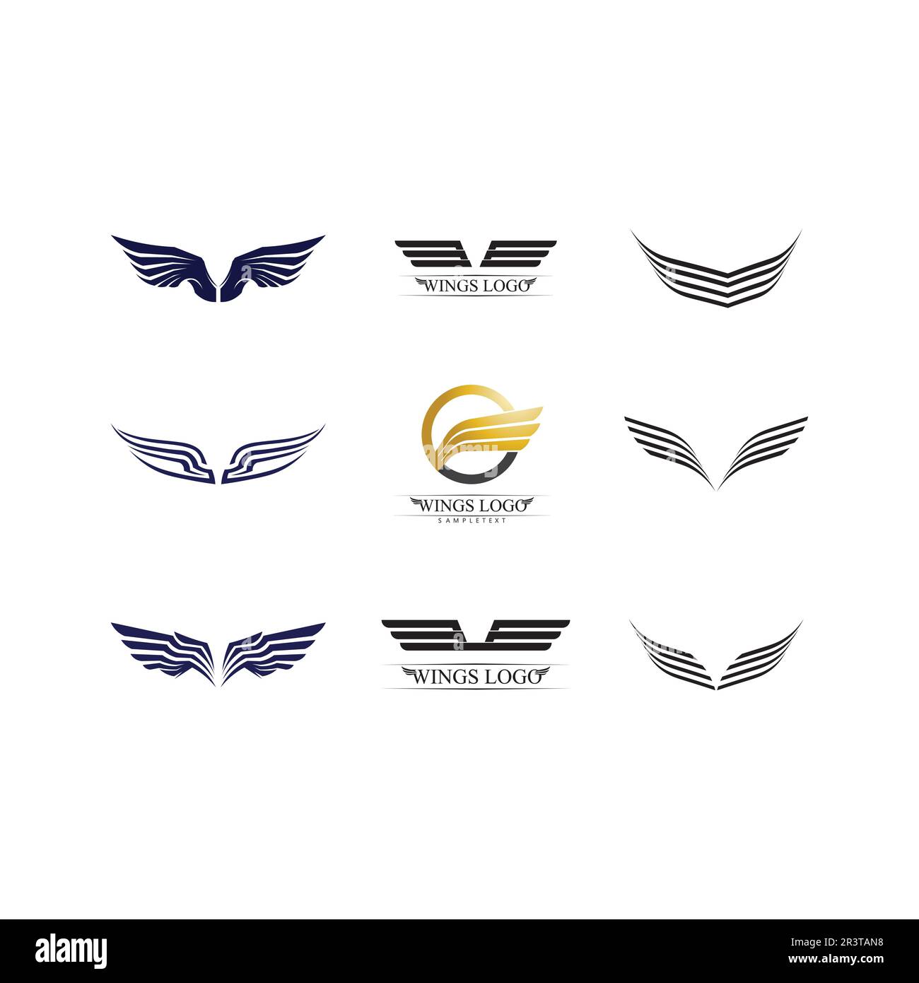 Wings black icons vector set. Modern minimalistic design. Stock Vector