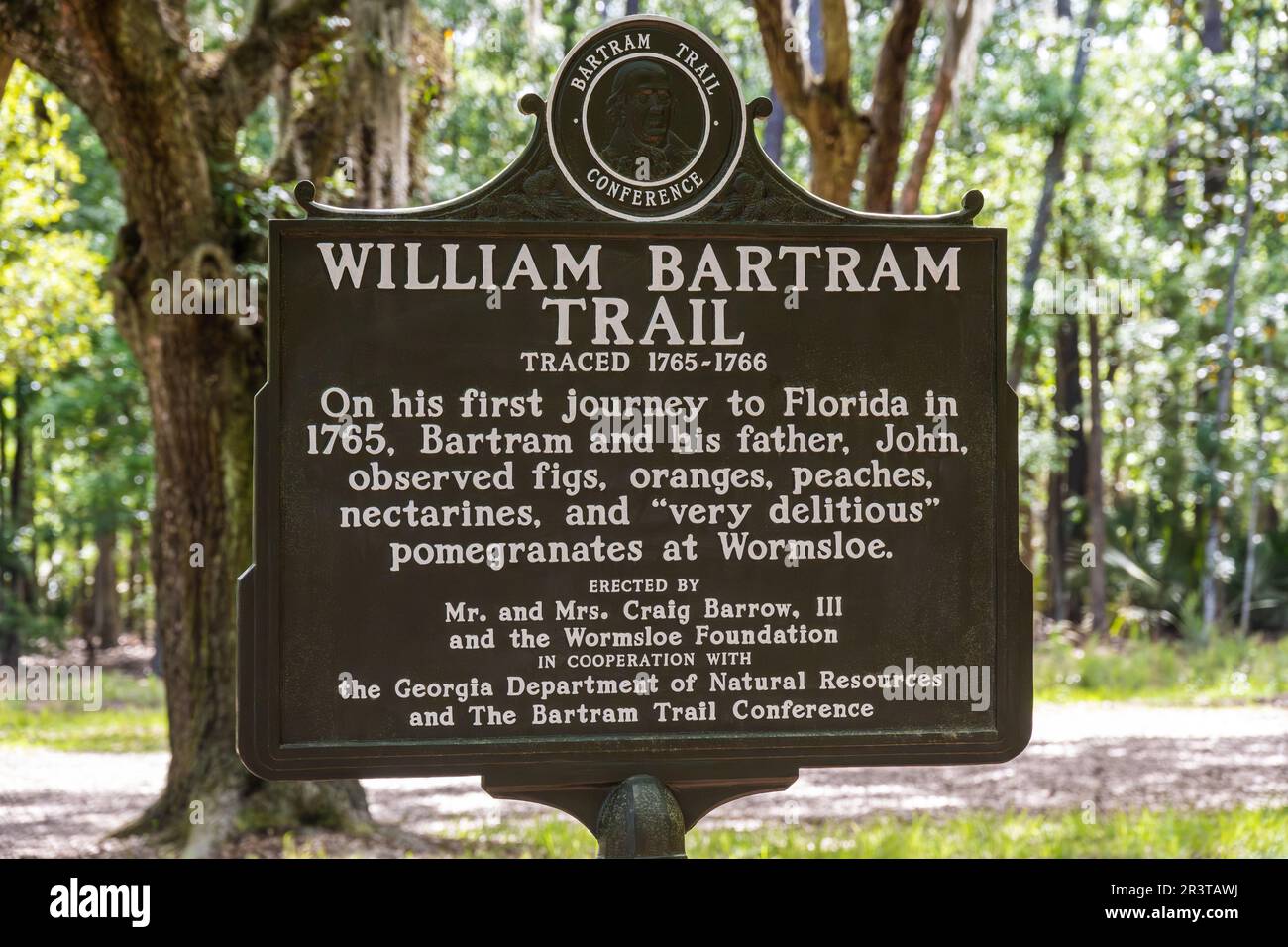 William Bartram Trail historical marker at the Wormsloe Plantation in Savannah, Georgia. (USA) Stock Photo