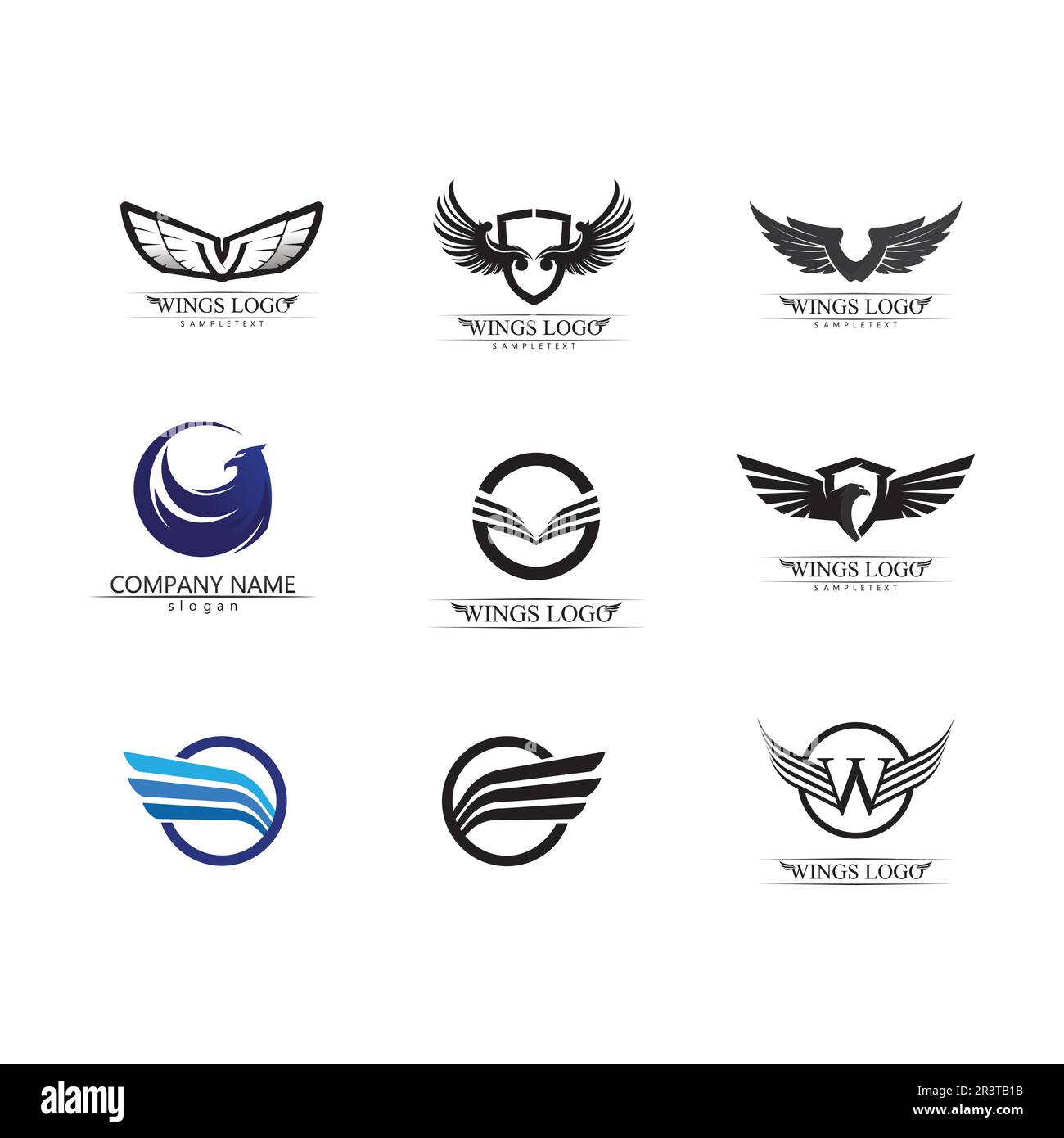 Wings black icons vector set. Modern minimalistic design. Stock Vector