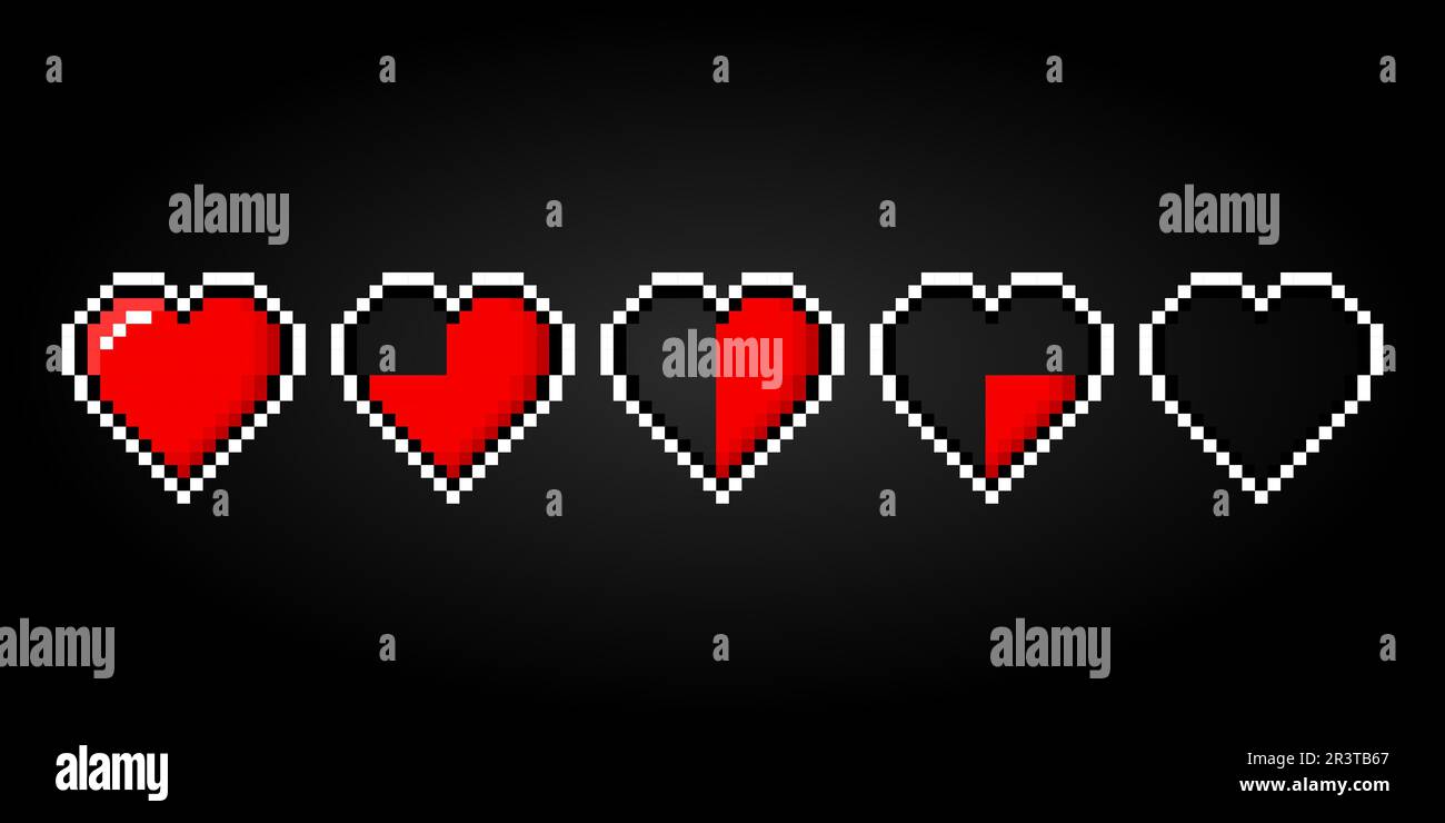 collection of heart in pixel art. for 8 bit games. Stock Vector