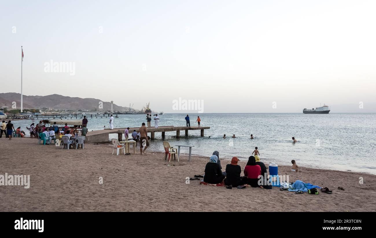 Sunset at Aqaba beach, Jordan's gateway to the Red Sea. Aqaba is renowned for its stunning 