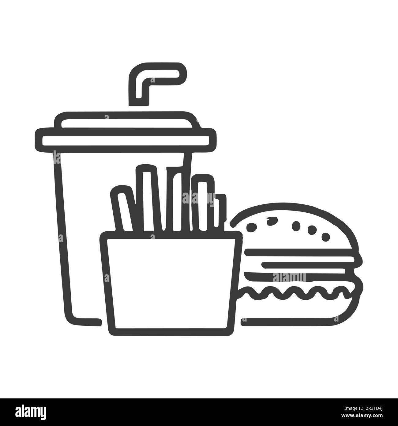 Fast food icon. Hamburger, french fries and soft drink glass, Symbols of street food. Restaurant concept. Flat design on white background. Stock Vector