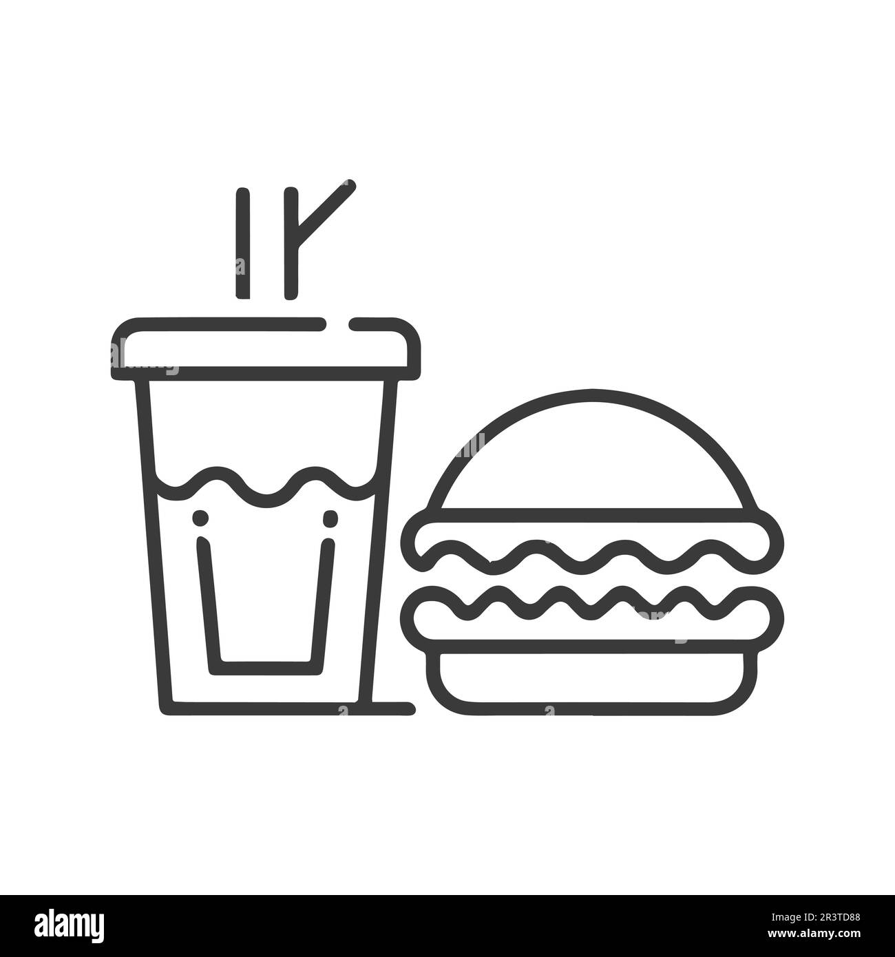 Fast food icon. Hamburger, french fries and soft drink glass, Symbols of street food. Restaurant concept. Flat design on white background. Stock Vector