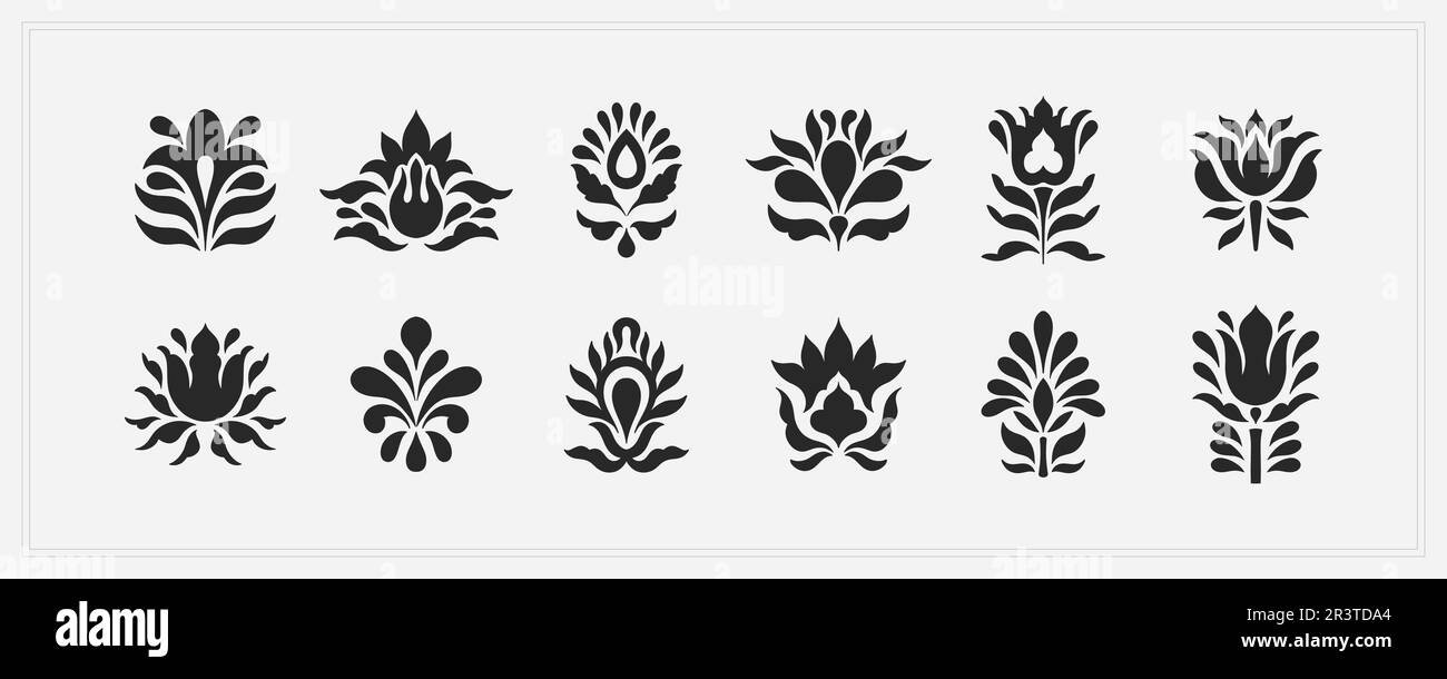 Text boarder divider Mughal symbol for printing in typography. Floral elegant motif in silhouette. Mughal style mirrored palmette. Stock Vector