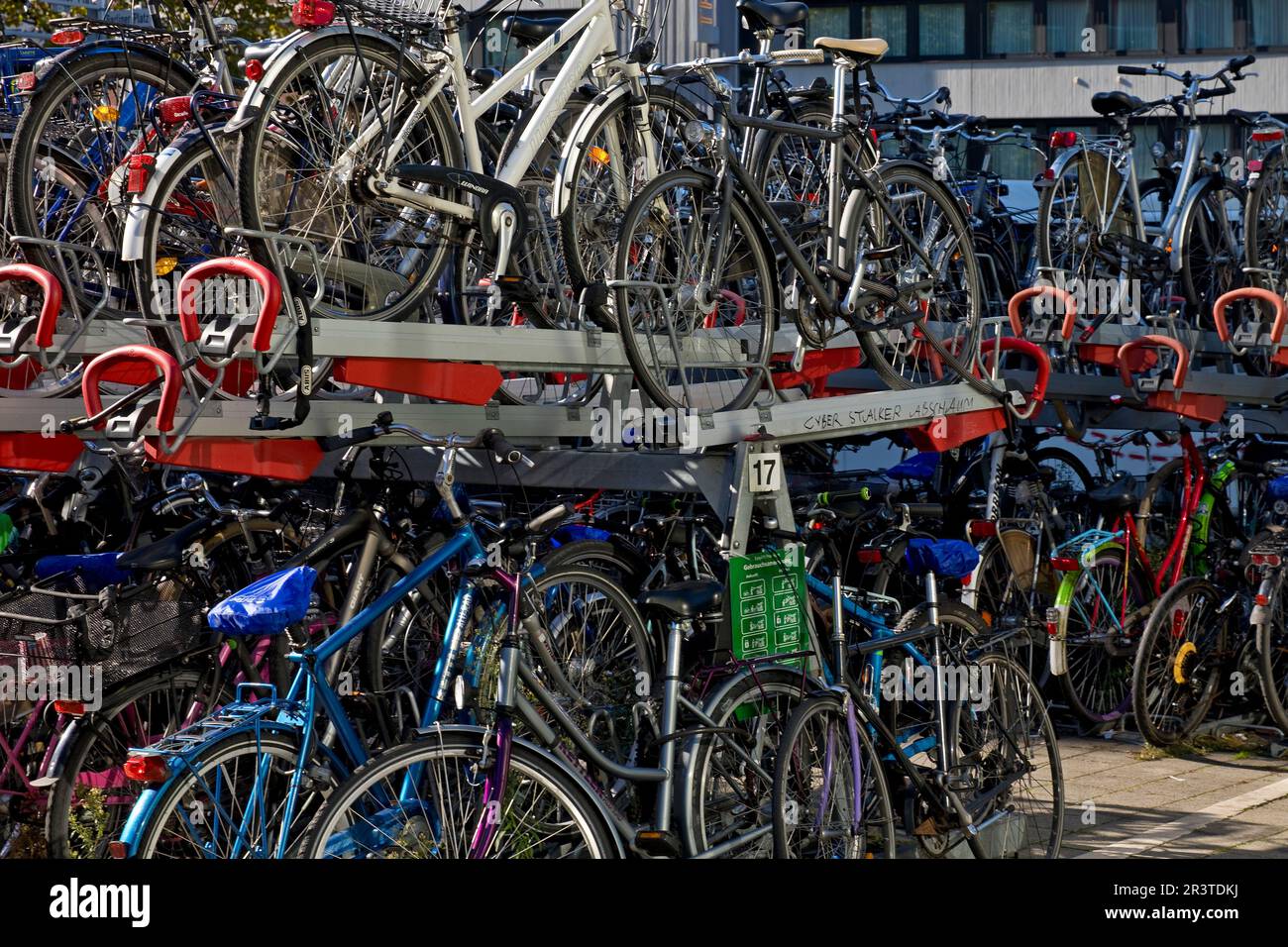 Very many bicycles at the parking spaces of the bike station, Muenster