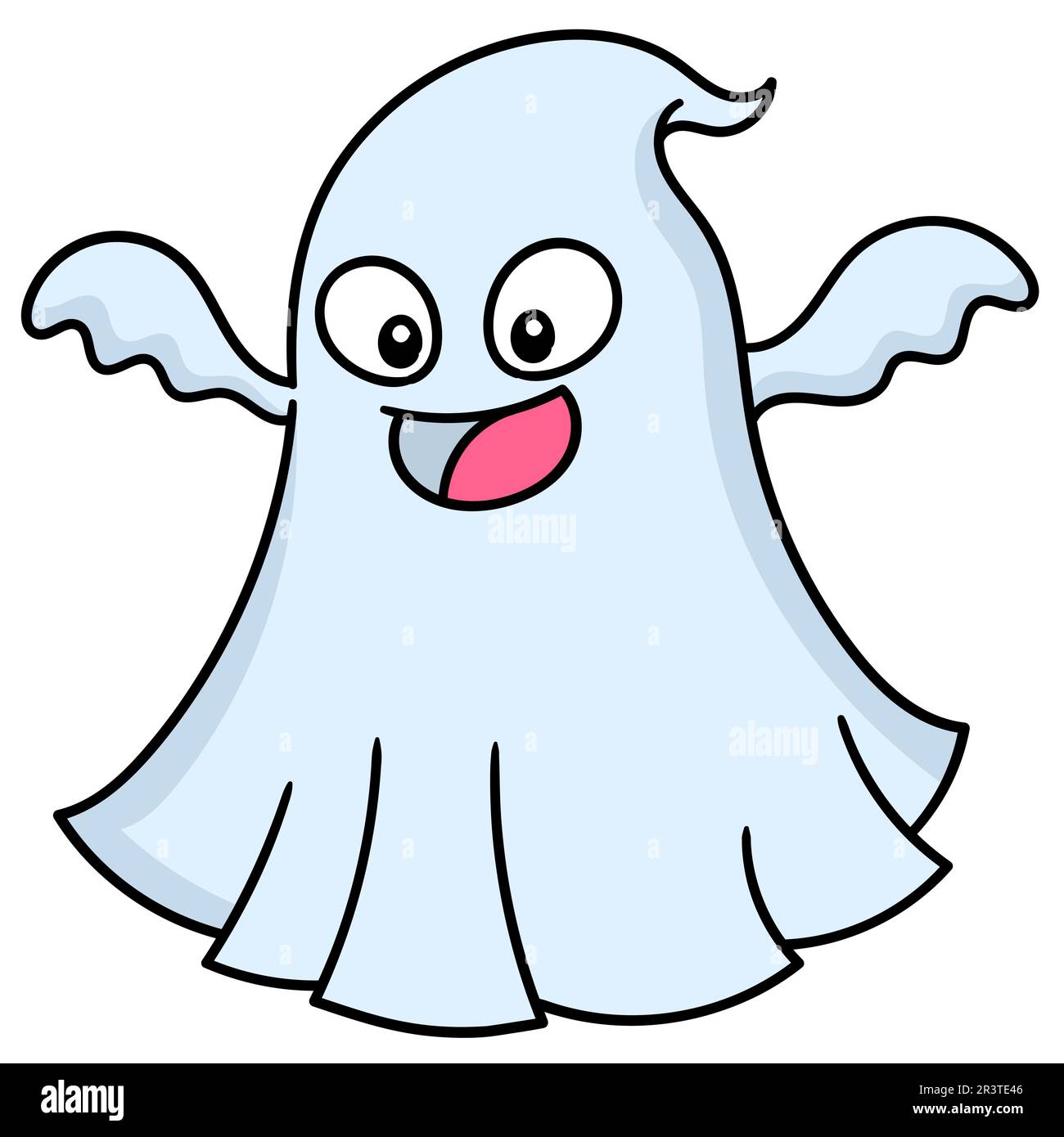 A ghost with a cute face laughed trying to frighten him, doodle icon image kawaii Stock Photo