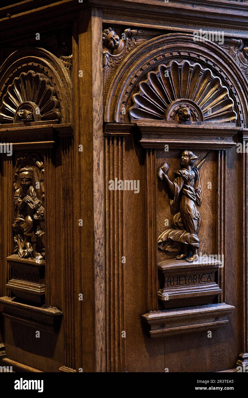 Magnificent carvings in the Hall of Peace, Peace of Westphalia, City Hall, Muenster, Germany, Europe Stock Photo