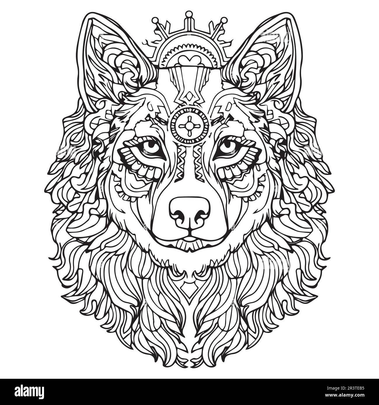 A line art wolf coloring book page vector illustration. Stock Vector