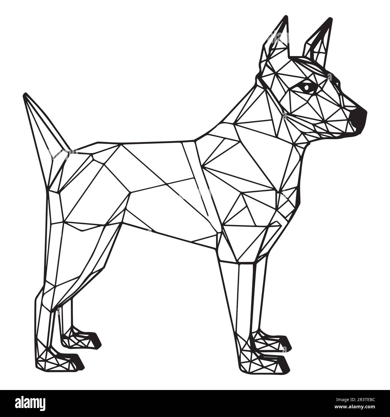 A black and white drawing of a dog with a triangle pattern vector illustration. Stock Vector