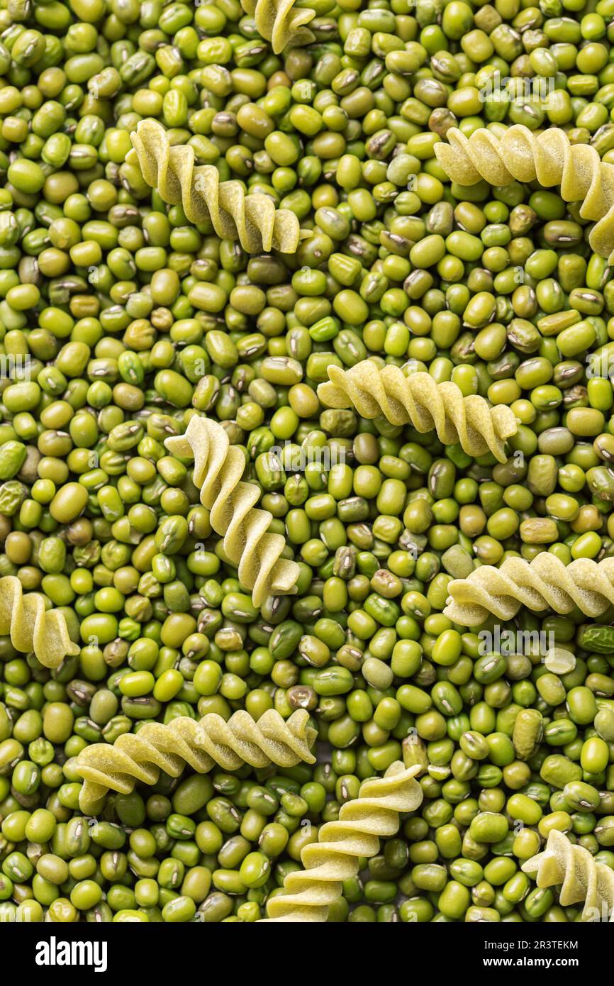 Pasta from mung beans. Glutenfree fusilli pasta. Alternative healthy